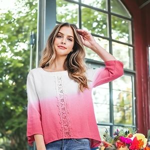 19017 Crochet Inlay Ombre Top